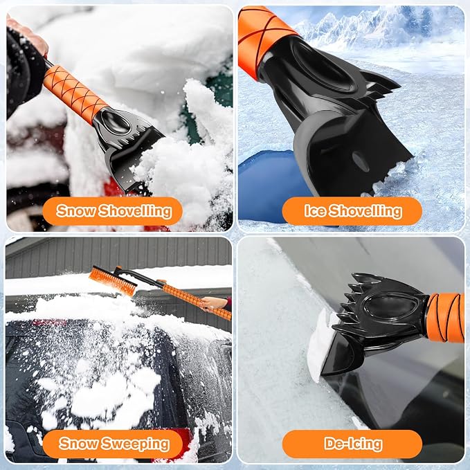 Showvigor Extendable Snow Brush and Ice Scraper for Car, 30"-35"-39" Adjustable Long Handle & 4.3" Ice Chipper, 360?? Pivoting Brush Head & Comfortable Antiskid Grip - Image 7