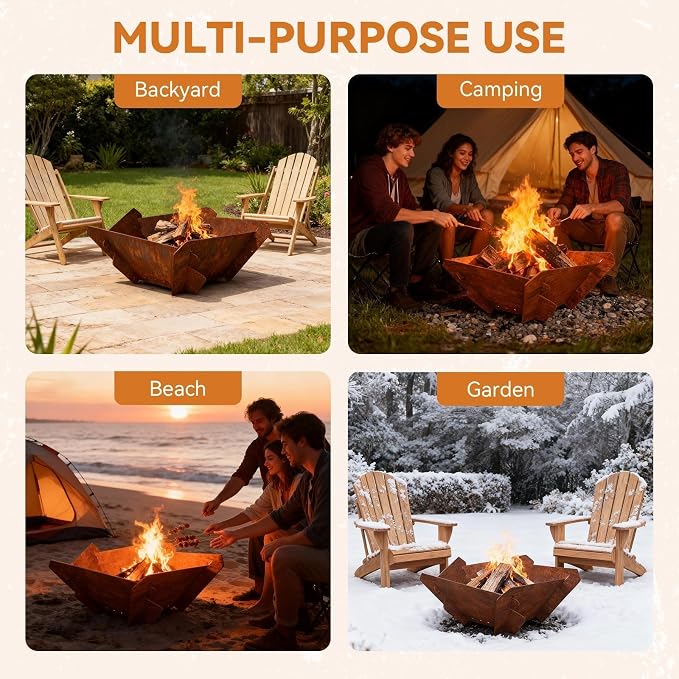 Decoroca Corten Steel Fire Pit - Outdoor Wood Burning Pit for Backyard Patio, Garden & Terrace, Durable & Weather-Resistant, Ideal for Family Gatherings & Parties - Image 7