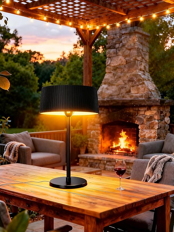 Electric Outdoor Heater for Patio, 1500W Infrared Heater for Indoor & Outdoor, IP55 Waterproof, Fast Heating, Tip-Over Protection, Perfect for Garden, Balcony, Garage (black, tabletop)