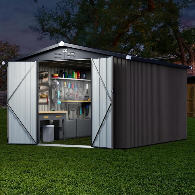 Metal Storage Shed 10x12 FT,Outdoor Storage Building,Large Backyard Sheds with Lockable Doors,Outside Storage Shed Waterproof - Image 9