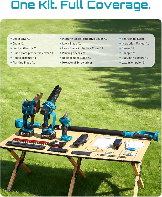 SEESII Cordless Pole Chainsaw, Hedge Trimmer, Pruning Shears, 4000mAh Battery Powered Extendable Garden Tool Kit for Outdoor Use, Electric Long Reach Saw, Hedge and Grass Trimmer, Pruner for Yard Care - Image 9