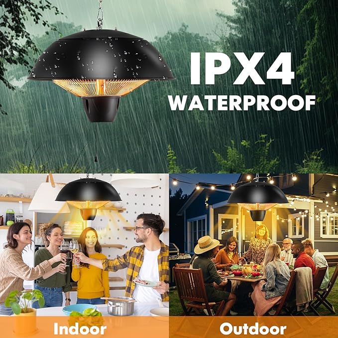 Tangkula 1500W Hanging Patio Heater, Electric Ceiling Mounted with Adjustable Chain Length & Pull Switch, Indoor Outdoor Waterproof Outdoor Heater for Garage, Balcony, Courtyard