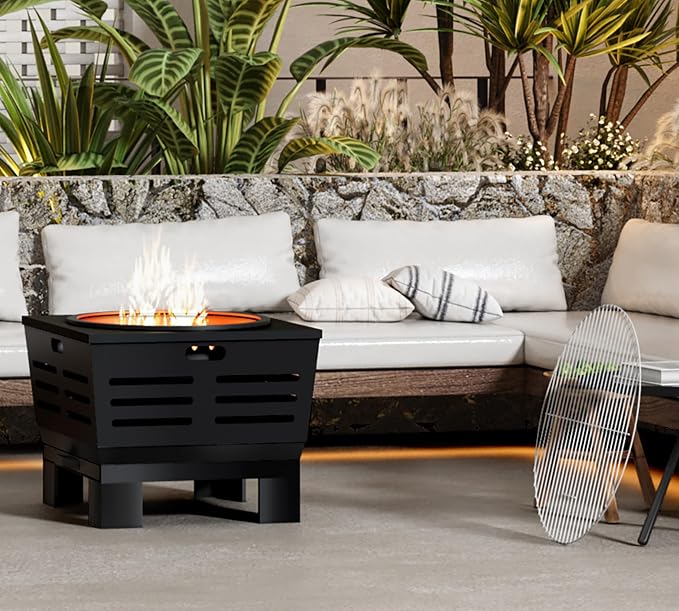 Fire Beauty Fire Pit with Stand,Smokeless Wood Burning Firepit with Ash Pan,Portable Outdoor Firepit with Cooking Grate & Poker For Camping,Backyard|L:23''xW:23''xH:19'',28.6lbs - Image 9