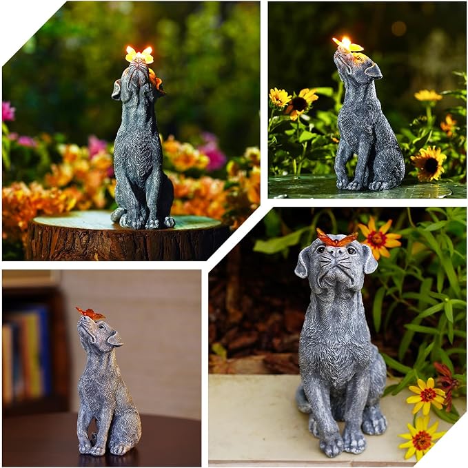 Goodeco Dog Statue with Solar Butterfly - Ideal Gifts for Mom, Dad or Birthdays, Beautifully Crafted Outdoor Decorations to Wow Your Guests - Image 7