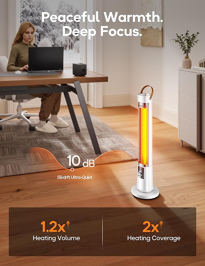 Electric Patio Heater,9H Timer, 60ยฐ Oscillation, Portable Space Heater for Outdoor, 11 Heat Level, Tip-Over/Overheating Protection, Safety Lock๏ผwhite-5