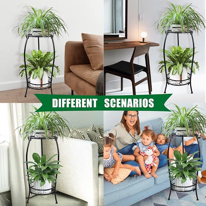 MOCORY Plant Stand Indoor Outdoor 2 Tier 25" Tall Metal Potted Holder Flower Pot Stand Heavy Duty Plant Shelf Rustproof Iron Multiple Plant Round Supports Rack for Planter Corner Garden Balcony Patio - Image 6