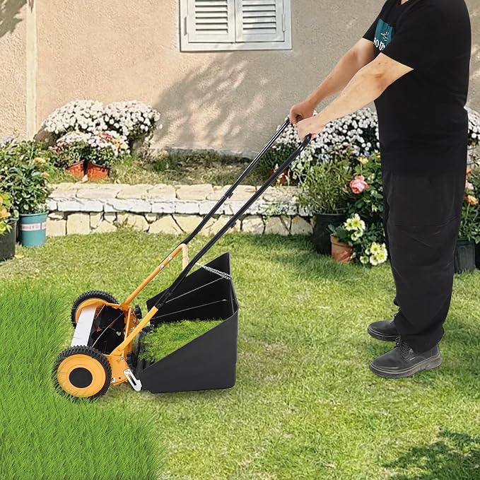 14 Inch Manual Push Reel Lawn Mower, Push Lawn Sweeper with Grass Collecting Box, Leaf Collector Lawn Sweeper for Villa Yards, Park Greening, Factory Greening, Meadow Forest Garden - Image 8