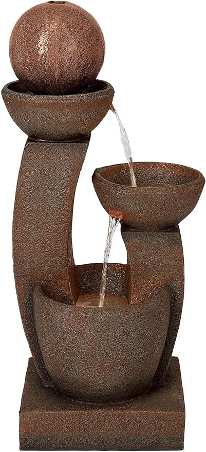 Curved Columns 31" High Large Modern Zen Indoor Outdoor Decor Faux Stone Floor Fountain with Light LED Standing Waterfall Bowl Water Feature for Outside Garden Patio Yard Backyard - John Timberland