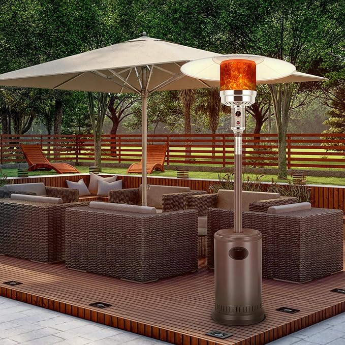 Hykolity 50,000 BTU Propane Patio Heater, Stainless Steel Burner with Wheels, Table Design, Triple Protection System Outdoor Heaters for Garden, Patio, Commercial and Residential, Brown