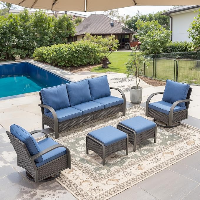 Belord Outdoor Swivel Rocker Patio Chairs Set of 2, 3 Piece Wicker Patio Bistro Set with Metals Side Table and Comfort High Back 4" Cushion Outdoor Patio Glider Chair for Balcony Deck Porch