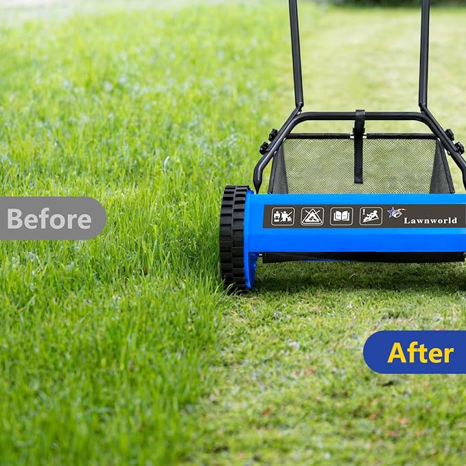 16-Inch Reel Lawn Mower with Grass Catcher and Tool-Free Blade Adjustment, 5-Blade Manual Push Lawn Mower, 5-Position Height Adjustable - Image 9