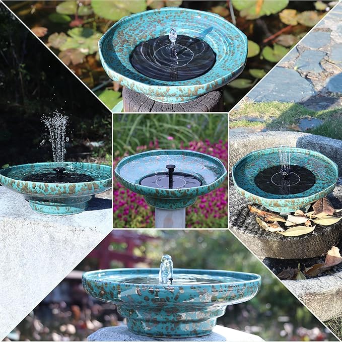 Solar Fountain Ceramic Bird Bath,Bird Bath for Ourside,Outdoor Fountain Bird Bath,Garden and Home Décor