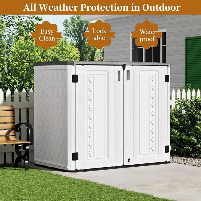 ZZM 4x3FT Heavy-Duty Outdoor Storage Shed | 34 Cu.Ft Waterproof Resin Cabinet with Double-Wall | UV-Resistant & Lockable for Garden Tools, Bikes, Patio Furniture (Wood Grain Texture) - Image 9