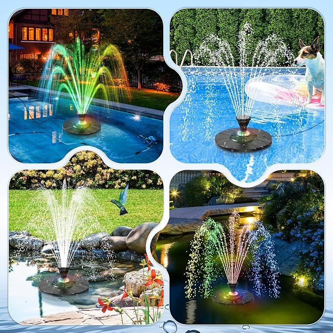 SZMP Upgraded Floating Pool Fountain, Pond Water Fountain with 2 Sprinkler Modes, 32.8ft Power Cord, for Pool, Pond, Lake, Garden, Outdoor, Colorful Led Lights