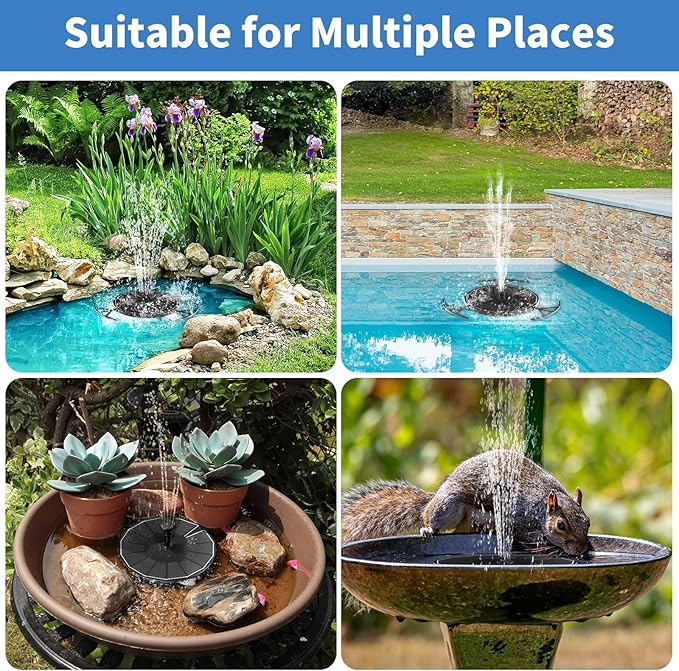 Pleneal 2W Solar Fountain Pump - Upgraded Solar Fountain for Bird Bath with 6 Nozzles, Outdoor solar Water Pump for Garden, Pond, Pool