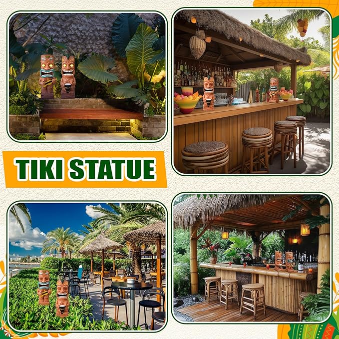 Suzile 2 Pcs Solar Tiki Statues for Outdoor Decor 9.84 Inch Tiki Bar Decorations Statues with Flickering Eyes LED Light Solar Sculpture Decor for Bar Lawn Yard Garden Gifts
