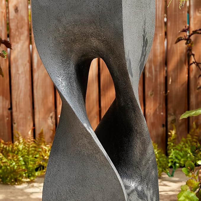 Glitzhome Modern Water Fountain Outdoor with LED Light, Oversized Geometric Outdoor Fountains and Waterfalls, Sphere Rock Fountain with Pebbles for Garden Backyard Patio, 40.5”H
