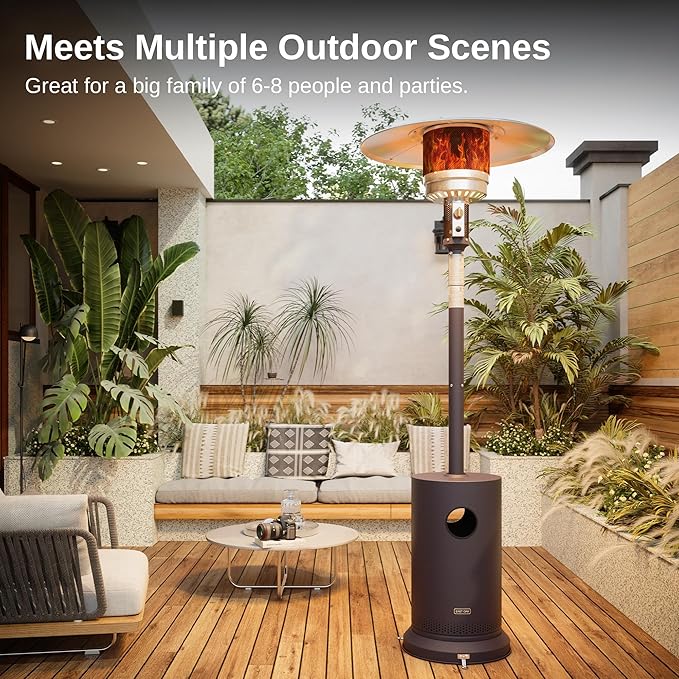 EAST OAK 48,000 BTU Patio Heater with Sand Box, Table Design, Double-Layer Stainless Steel Burner, Wheels, Triple Protection System, Outdoor Heater for Home and Residential, Lava Smoke