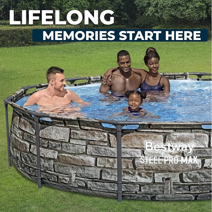 Bestway Steel Pro MAX 12' x 30" Above Ground Pool, Round Metal Frame Outdoor Swimming Pool Set with Filter Pump & Type I Cartridge, Stone Print - Image 9