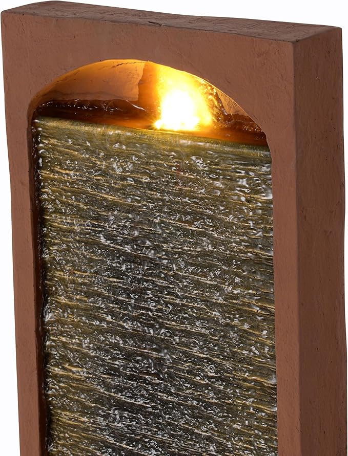 Teamson Home Outdoor 38.5” Textured Waterfall Fountain Yard Décor Red Rock