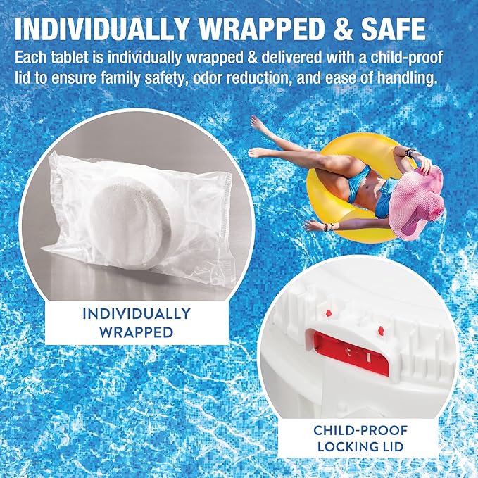 Doheny’s 3-Inch Stabilized Chlorine Tablets | 99% Pure Tri-Chlor, 90% Available Chlorine | Long-Lasting, UV-Protected, Slow-Dissolving Pool Sanitizer | Individually Wrapped, Childproof 5lb Bucket - Image 6