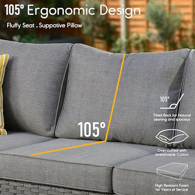 HOOOWOOO 11 Piece Patio Sectional Furniture Set with Fire Pit Table,Modern Wicker Outdoor Conversation Sofa Sets,Weather Resistant Modular L Shaped Outside Couch Swivel Chair Set(Charcoal Grey)