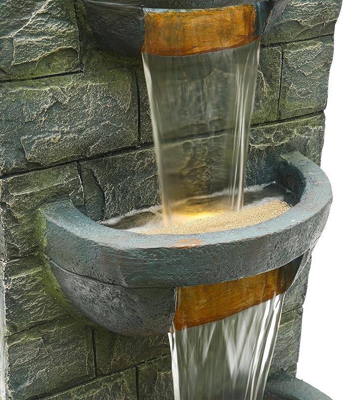 Alpine Corporation TZL384 Outdoor 3 Tier Water Fountain with LED Lights for Garden, Patio, Lawn and Yard Spaces, 51" H, Gray