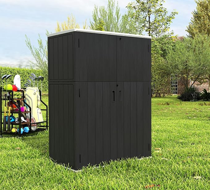 ZZM 57 Cu.ft Outdoor Storage Shed with Floor HDPE Double-Wall Resin Sheds Outdoor Storage, Lockable Weatherproof Storage Cabinet Fit for Garden Tools, Garage can, Bike, Patio Furniture, Black - Image 8