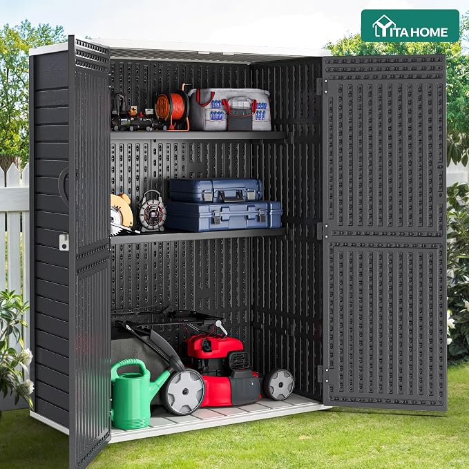YITAHOME 2-Piece Metal Storage Shed Shelves for 59 cuft Vertical Outdoor Storage Shed,2-Piece Outdoor Storage Rack 51 inx13.8 in with 8 Screws, Easy Assembly, 22 lbs, Black - Image 9