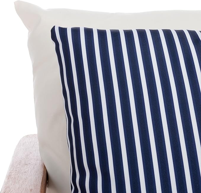 Safavieh PAT7050D Outdoor Deacon Natural and Beige 4-Piece Navy Striped Pillows Patio Set