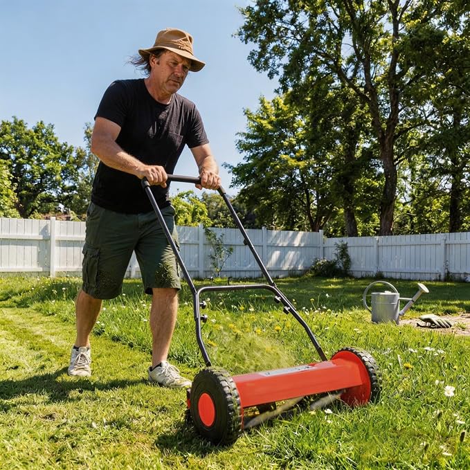 14" Push Lawn Mower, Manual Hand Push Lawn Mower Without Grass Catcher, Lightweight & Portable Walk-Behind Mower for Small Yards, Garden & Patio - Image 7
