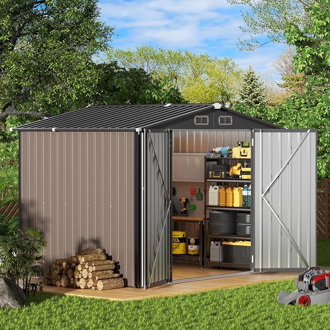 Metal Storage Shed & Outdoor Storage, Outdoor Steel Storages Shed with Sloping Roof, Utility and Tool Garden Sheds for Backyard Patio Lawn - Image 8