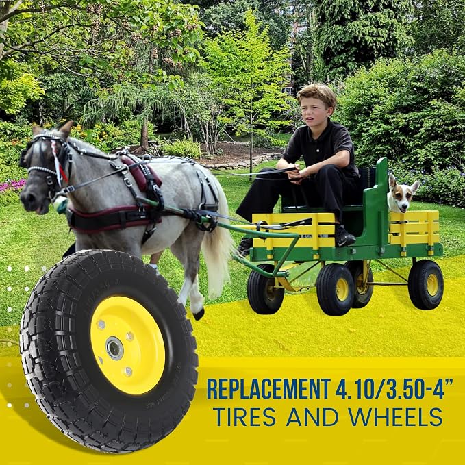 (2-Pack) 10-Inch Solid Tire Wheels - Replacement 4.10/3.50-4" Flat Free Tires and Wheels with 5/8" Axle Bore Hole Bearings, 2.17" Offset Hub -Perfect for Hand Truck, Wheelbarrow, Gorilla Carts - Image 6