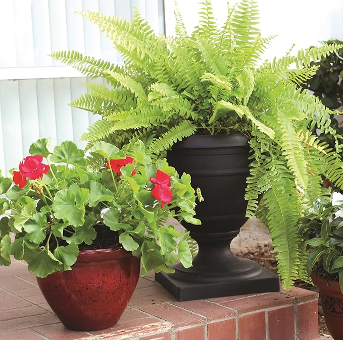The HC Companies 18 Inch Tall Olympia Plastic Urn - Lightweight Outdoor Plastic Plant Pot for Flowers, Black