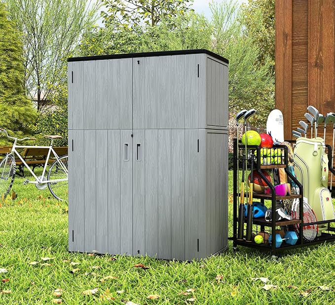 ZZM 57 Cu.ft Outdoor Storage Shed with Floor HDPE Double-Wall Resin Sheds Outdoor Storage, Lockable Weatherproof Storage Cabinet Fit for Garden Tools, Garage can, Bike, Patio Furniture, Grey - Image 8