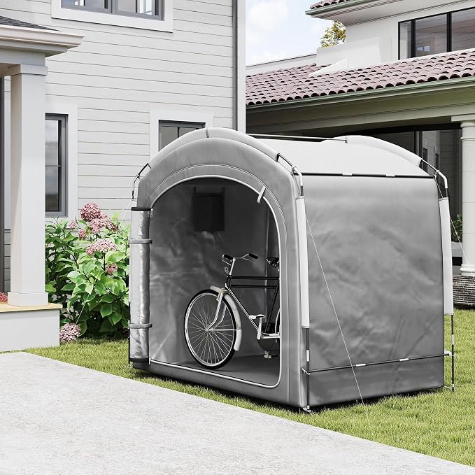 Outsunny Bike Storage Tent, Portable Bicycle Storage Shed, Waterproof Outdoor Bike Cover with 210D Oxford Fabric and Carry Bag for 3-4 Bikes, Lawn Mower, Garden Tools, Dark Gray - Image 9