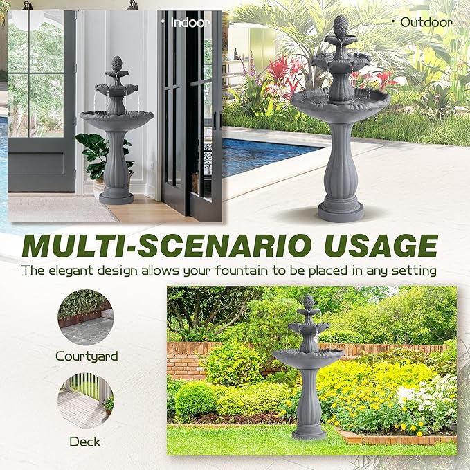 Italian Outdoor Water Fountains - 47.4'H Garden Fountains and Waterfalls Outside, Large Cascading Indoor Floor-Standing Resin Bubbler Fountain Features W/Pump for Patio and Yard Decor