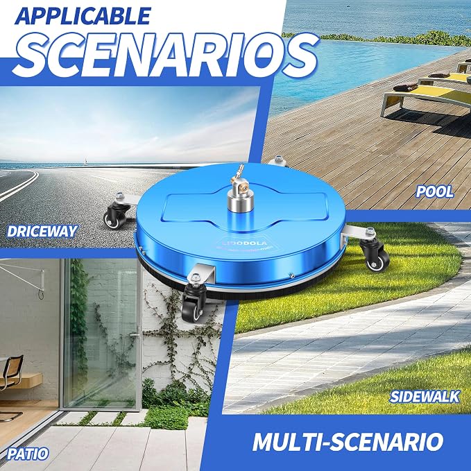 LidoDola 19'' Pressure Washer Surface Cleaner with 4 Wheels - Stainless Steel Surface Cleaner for Pressure Washer Attachment for Concrete, Driveway, Patio, Sidewalk, Deck and Driveways (19 INCH Blue) - Image 7
