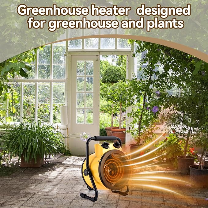 Greenhouse Heater with Digital Thermostat, 1500W Electric Outdoor Heaters for Patio, Fast Heating, Overheat Protection, Dustproof Design for Grow Tent, Green House, Flower Room, Black-Yellow