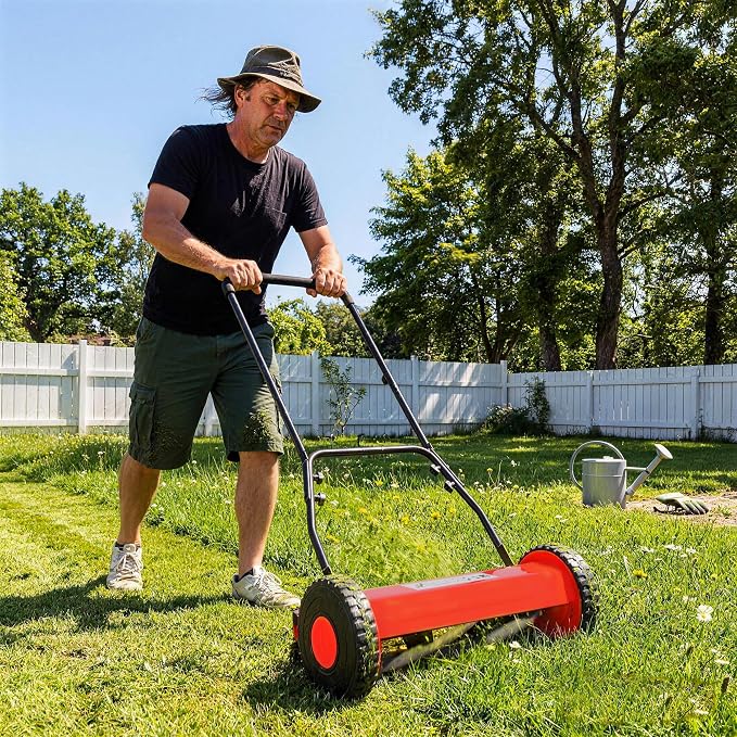 14" 5-Blade Push Reel Lawn Mower, Manual Push Mower with Adjustable Cutting Height, Compact Lawnmower for Small to Medium Yard and Field, Lightweight Hand Reel Push Mower, Red - Image 7