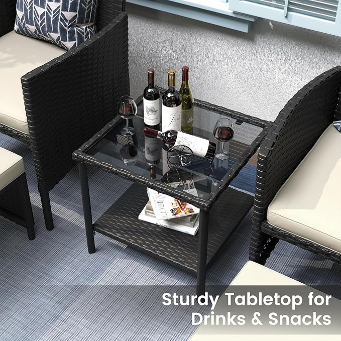 UDPATIO Outdoor Furniture Patio Chairs with Ottoman, Ideal for Balcony, Porch, 5 Piece Patio Furniture Set with Side Table for Deck, Apartment