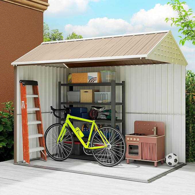 Outsunny 8' x 6' Outdoor Storage Shed, Metal Garden Shed with Window & Double Lockable Door, Outdoor Tool Shed Storage with Sloped Roof for Backyard, Patio, Garage, Lawn, Brown - Image 9