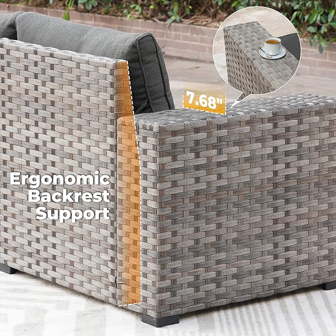 ovios 10 Pieces Patio Furniture Set, Outdoor Wicker Sectional Sofa with 54" Fire Pit Table Swivel Chairs, Modern Modular Deep Seat Rattan Couch Conversation Sets, Black