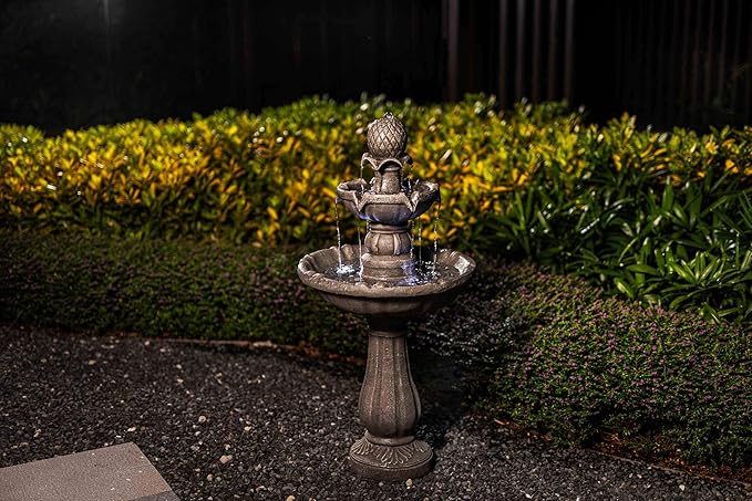 3 Tiered Outdoor/Indoor Water Fountains –42.2 in. Tall, Like Stone Bird Bath for Outside, Elegant Waterfall Feature for Garden, Yard, Patio, Home Decor (Grey)