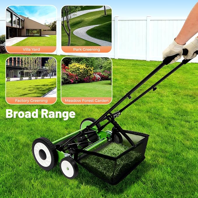 16 Inch Manual Push Reel Lawn Mower with Adjustable Mowing Height, 5 Blades and Collection Bag, Push Lawn Sweeper Grass Catcher Outdoor Power Tools for Picking up Leaves,Grass and Debris on Lawns - Image 9