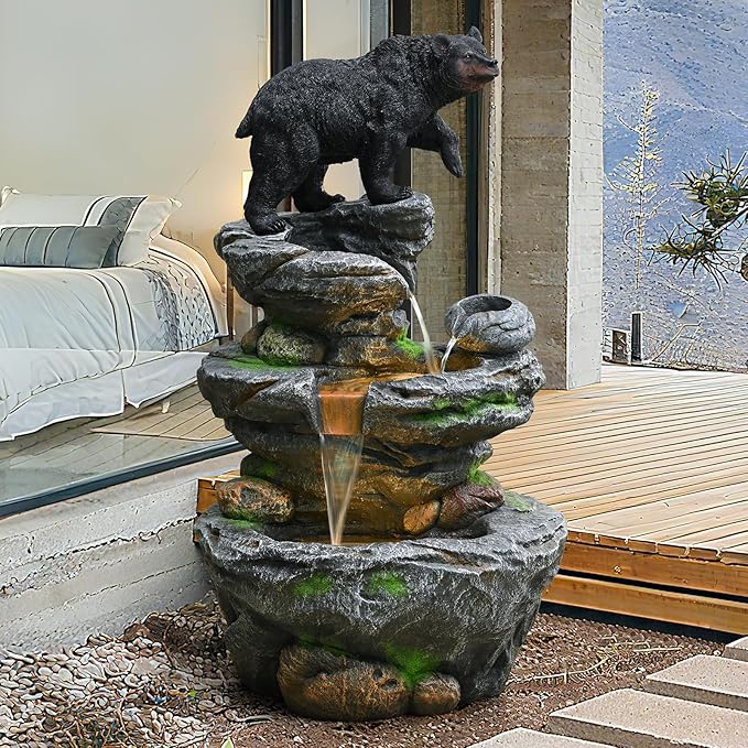 44" Outdoor Fountains and Waterfalls LED - Patio Water Fountains Outdoor for Outdoor Gardens Backyards Lawns Balconies Landscaping and Outdoor Living Spaces