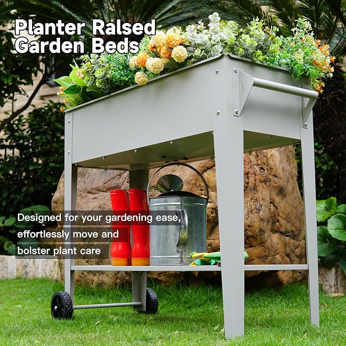 LEETOLLA Elevate Herb Garden Planter Box Outdoor Raised Planter Box with Legs On Wheels for Vegetables Flower Tomato Patio Backyard - Image 7