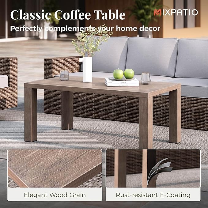 Patio Furniture Set, 6 Pieces Patio Conversation Set, Wicker Patio Furniture with 4 Swivel Chairs and 47'' Coffee Table, High Back Outdoor Conversation Set for Garden Backyard, Grey
