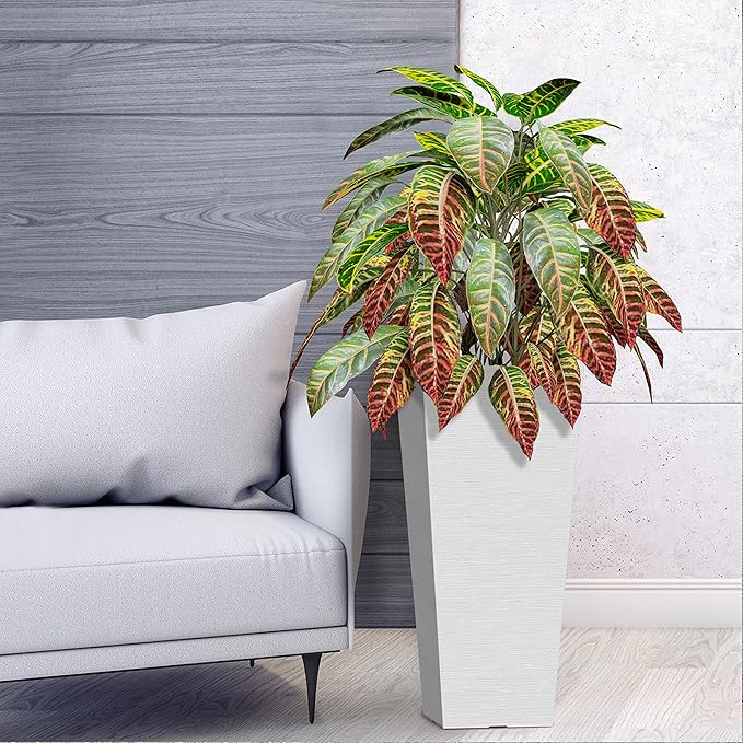 Verel Set of 2 Tall Outdoor Planters - 24 Inch Large Planters with Small Planting Pots – Indoor and Outdoor Rectangular Flower Pots for Front Door, Patio and Deck (White)