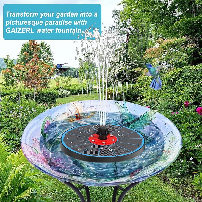 Solar Fountain Upgrade, 3.5W Solar Birdbath Fountains with White Lights, Glass Panel, 2200mAh Battery, Hummingbird Water Fountains with 8 Spray Modes & 4 Fixed Pipes for Garden, Pool, Pond